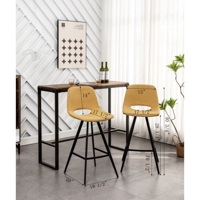 Tabourets de cuisine 28,25 po à hauteur de comptoir de 2, tabourets de cuisine en tissu jaune, avec revêtement chic et pieds en métal solides