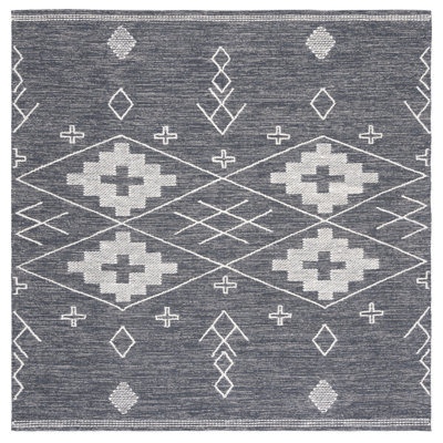 Holtby Southwestern Handmade Flatweave Wool/Cotton Charcoal/Ivory Area Rug