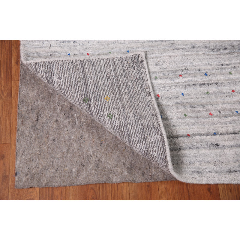 Tapis oriental gris argenté à rayures Gabbeh 9 x 12
