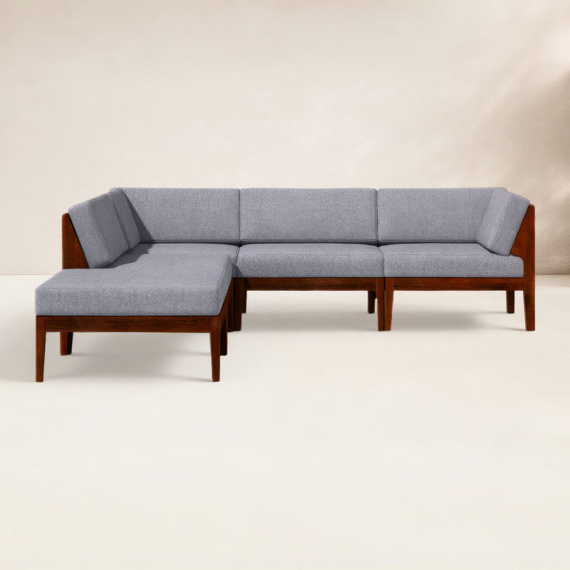 Ensemble de conversation modulaire avec coussins 5 pièces Deloris, Noyer