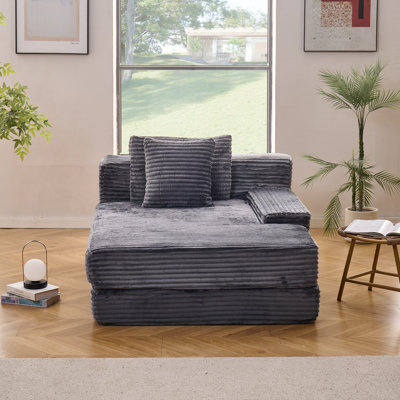 42.5" Luxury Upholstered Corduroy Sleeper Chaise Lounges With Pillow Compression Module Couch For Living Room Left Arm by Ebern Designs