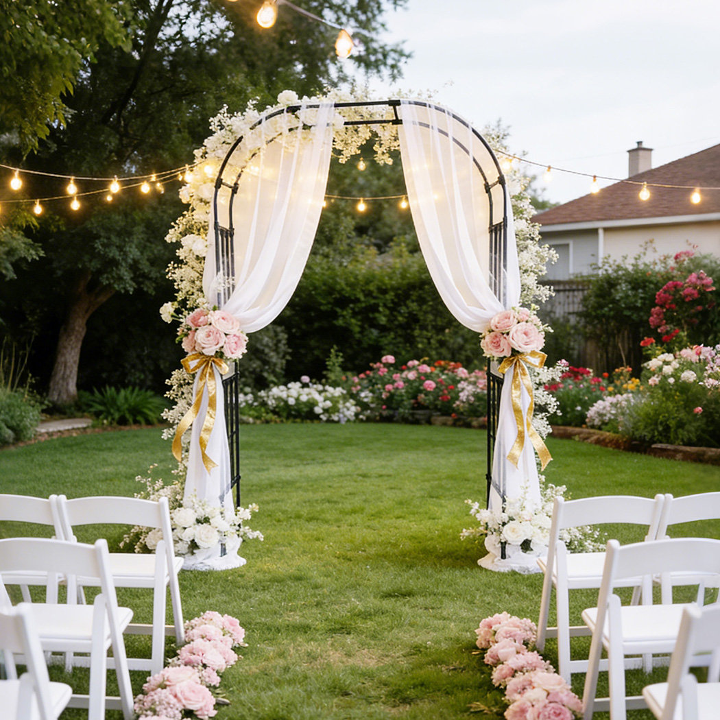 2.4M Metal Garden Arch Trellis Rose Climbing Plant Archway Tubular Frame
