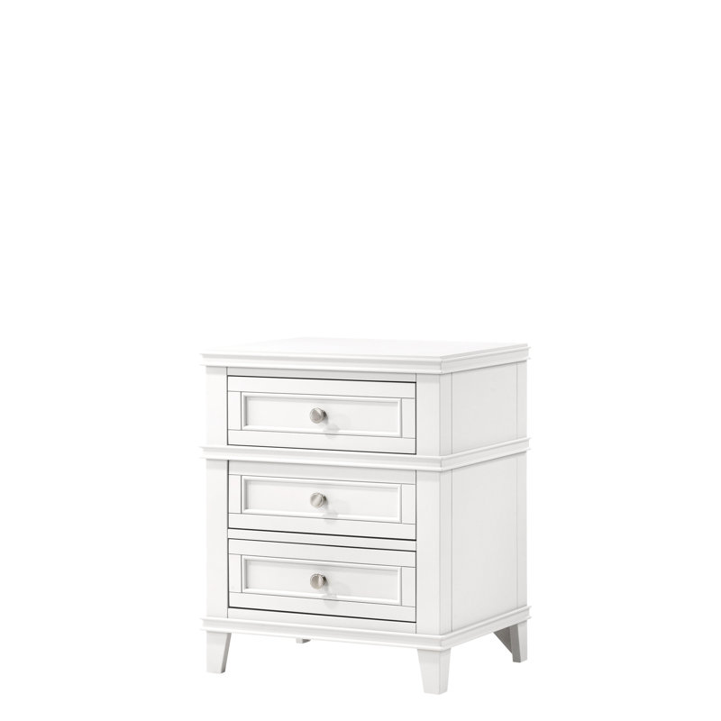 Table de chevet 3 blanche en bois massif et design avec 3 tiroirs