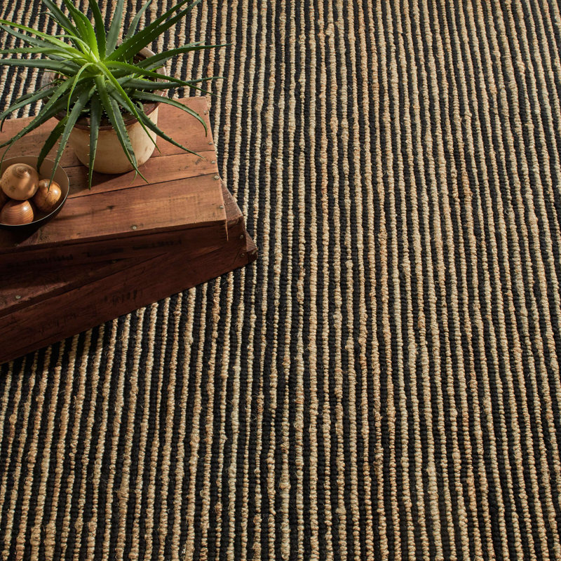 Twiggy Black Handwoven Wool/Jute Rug, Rectangle 8' x 10'