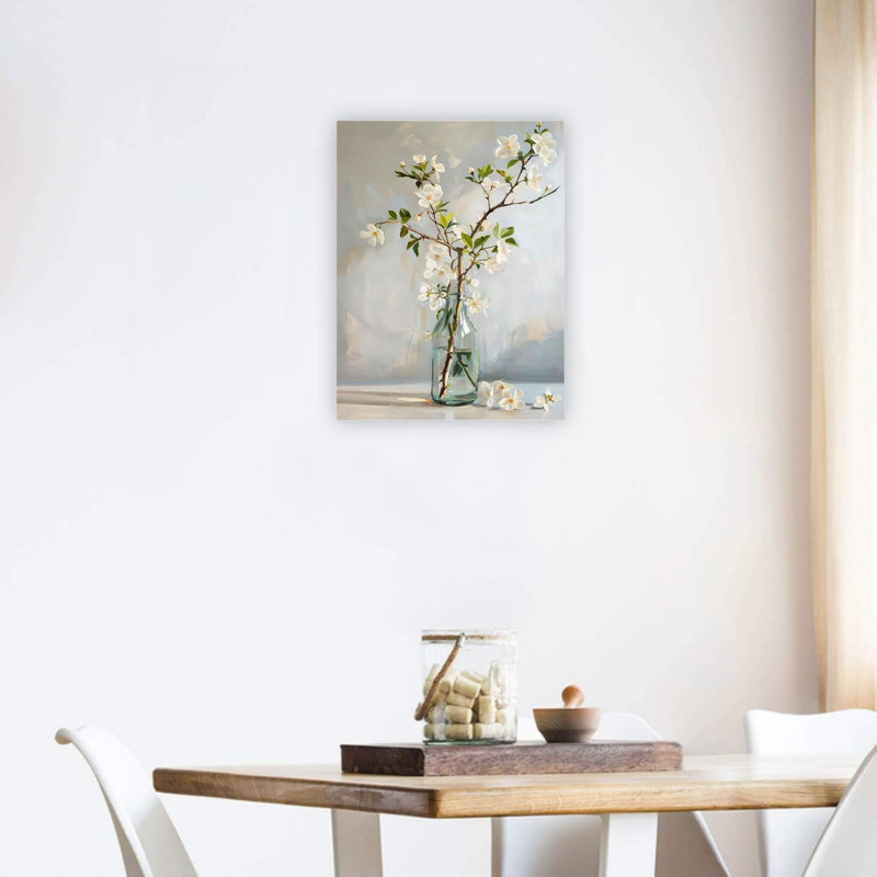 Motif floral blanc blanc dans un vase bleu 24 "x 18"