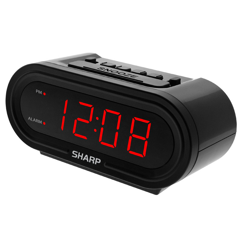 Sharp Digital Alarm Clock with Accuset, Automatic Smart Clock, Never Needs Setting, Red LED