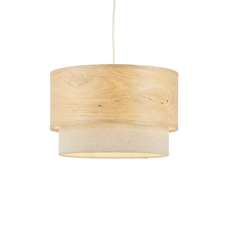 22.5cm H Veneer, Fabric And Plastic Traditional in Natural Wood, Linen And White