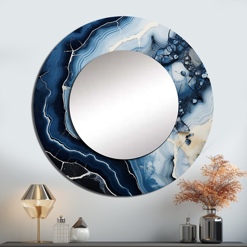 Géode de pierre bleue de Sestilio, peinture, grand miroir en pierre spirituel, miroir mural décoratif rond traditionnel, impression d'art en métal