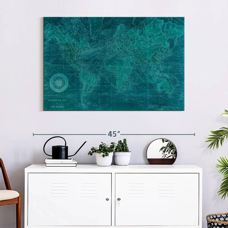 Mappemonde azur antique, H 26 po x l 39 po