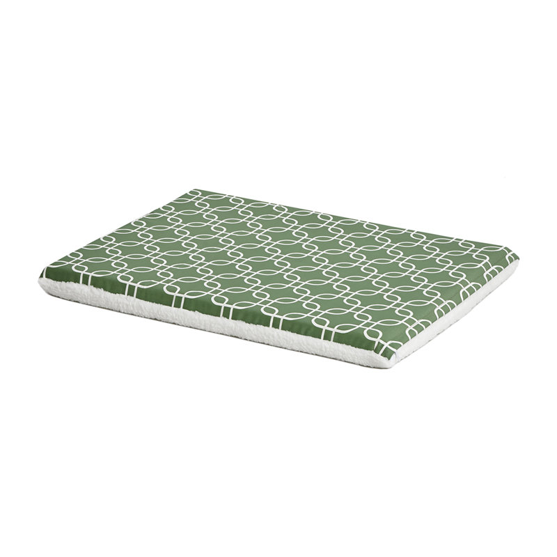 Quiet Time Polytetrafluoroethylene Defender Pet Bed with Green & White Geometric Pattern