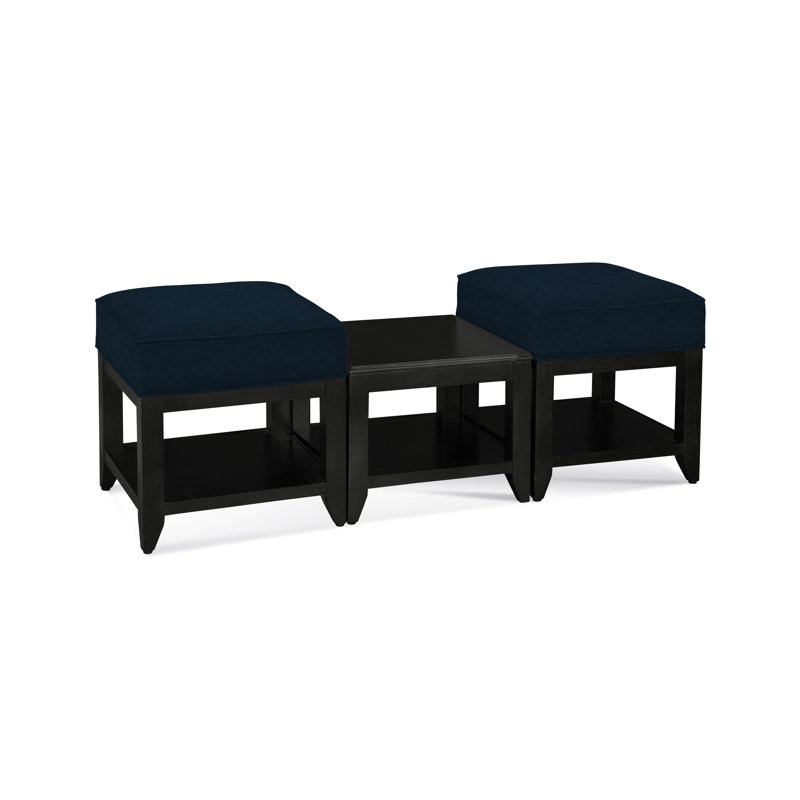 Elements Upholstered Cube Ottoman, Blue Buffalo Check; 0120-61, Black