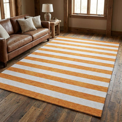 Tapis lavable rayé orange et ivoire 8 pi x 10 pi avec protection UV