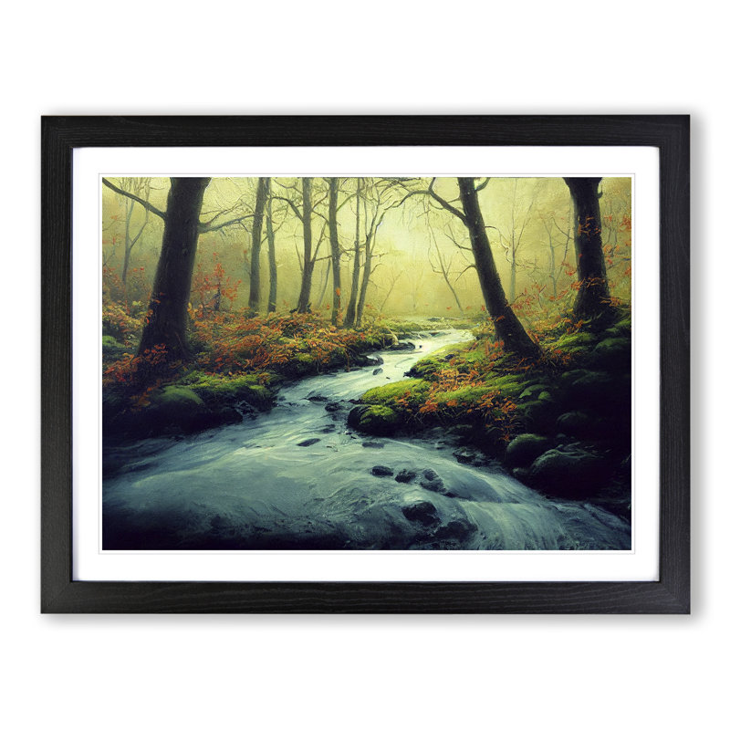 Forest Stream View - Single Picture Frame Print, Black, 46cm H x 64cm W x 2cm D