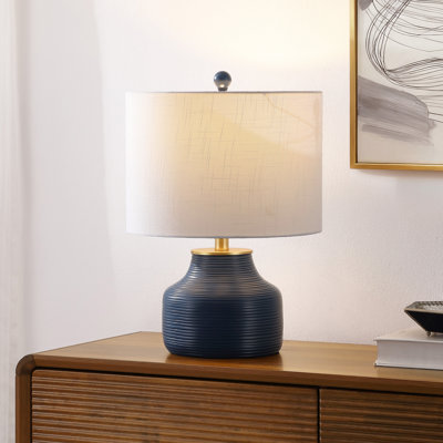 Lampe de table à DEL Malone de 20 po de style transitionnel moderne côtelée en résine/métal, en forme de pot à gingembre