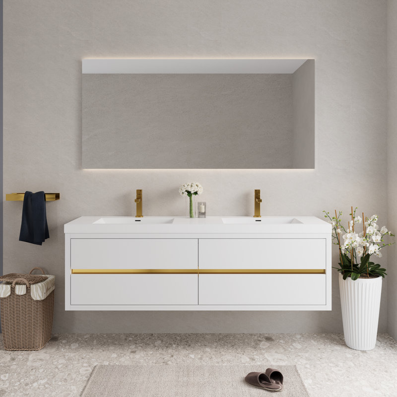 Meuble-lavabo mural 72 po avec lavabo double 72 po, Blanc
