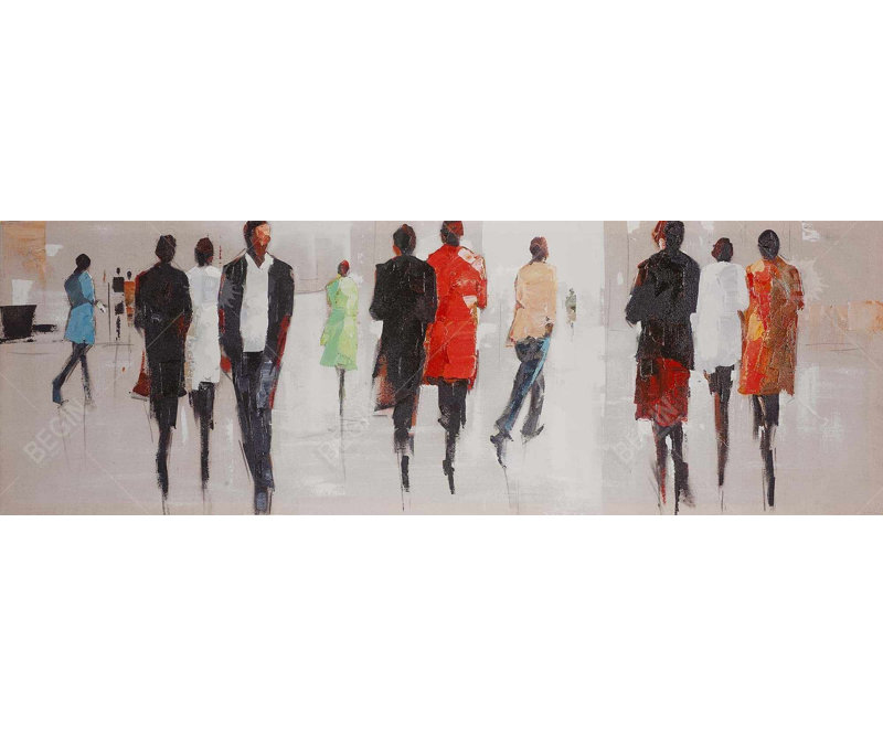 Toile contemporaine avec cadre gris - Silhouettes dans la rue