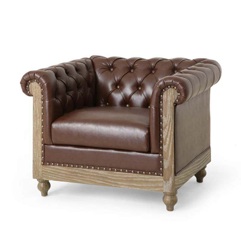 Anduin Faux Leather Chesterfield Chair, Dark Brown