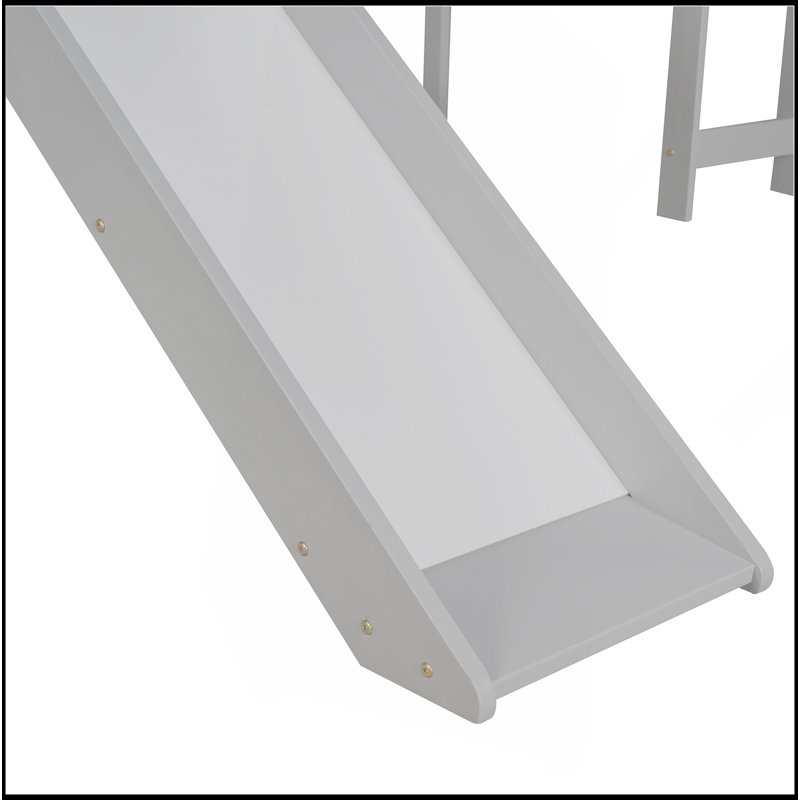 Lit mezzanine avec glissade, conception multifonctionnelle, simple (gris)