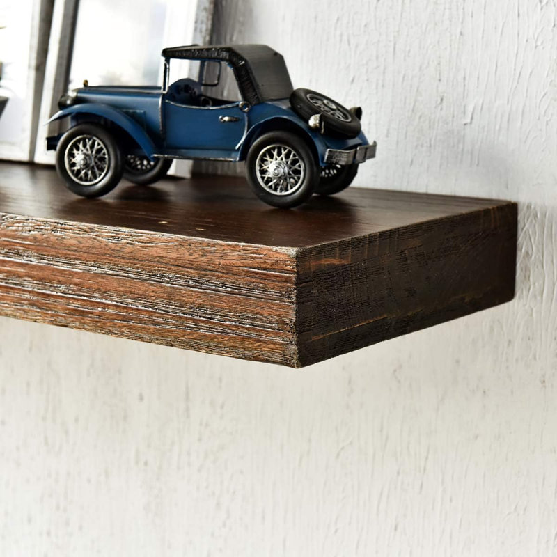 10 Inch Deep Floating Shelves Wall Mounted, Solid Pine Wood Rustic Wall Shelf With Invisible Bracket, Extra Wide Storage For Home Decor