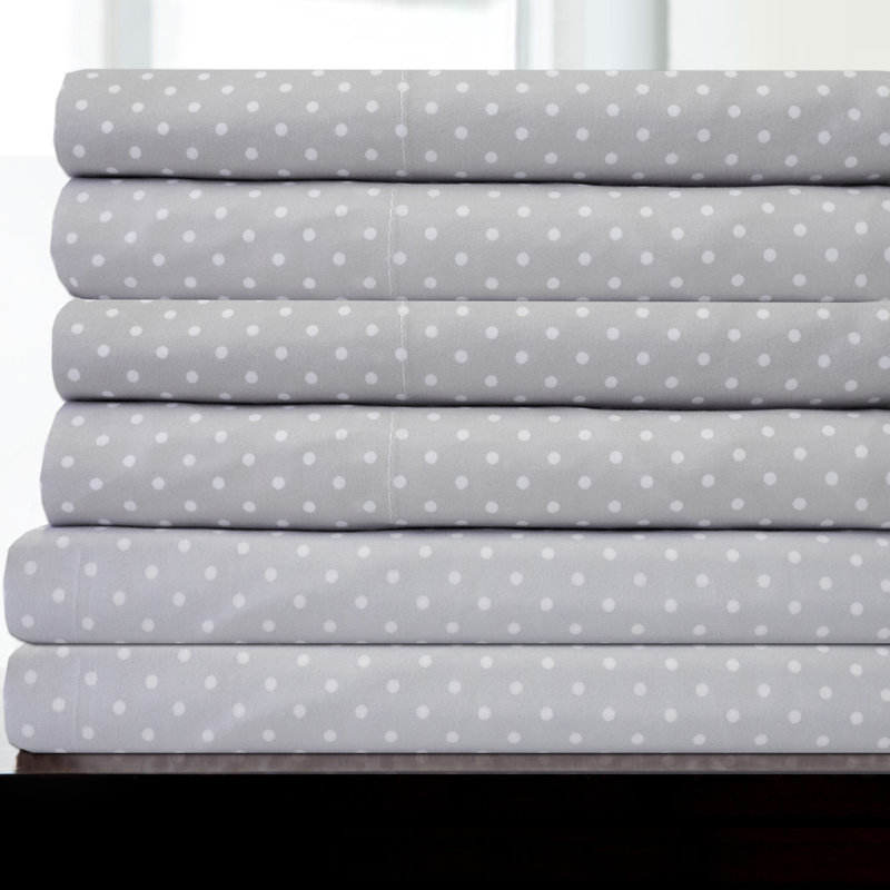 Polka Dot Printed Microfiber Sheet Set with Bonus Pillowcases, Cal. King Sheet Set with 4 Pillowcases