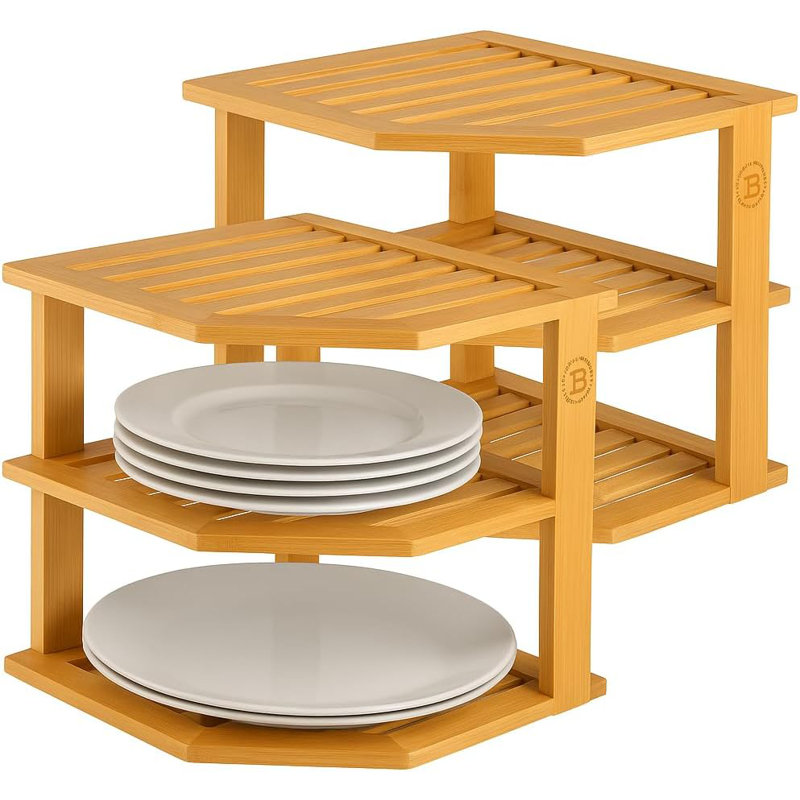 Ensemble de 2 organisateurs de plaques pour armoire - tablette de coin en bambou pour la cuisine
