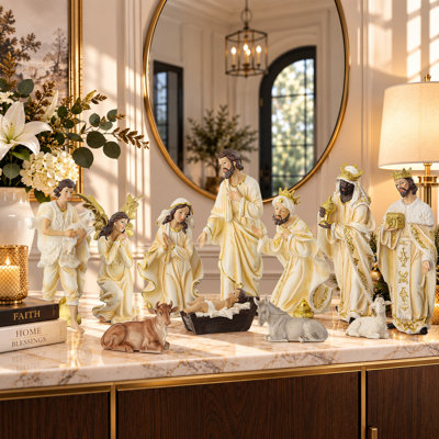Grand ensemble de crèche de Noël 15 po, crèche de Noël 12 pièces, décorations de Noël