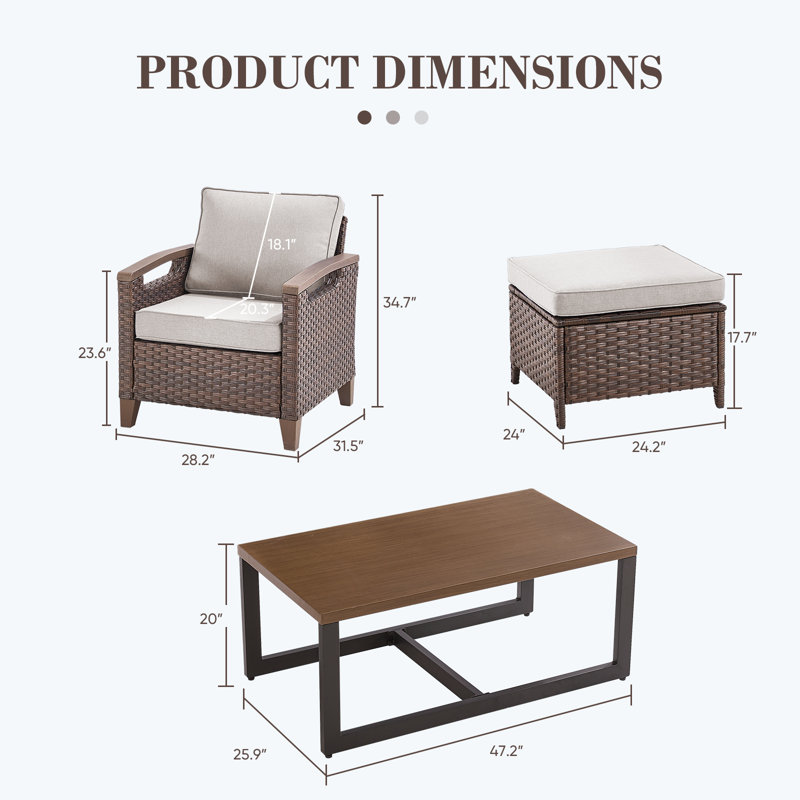 Ensemble de conversation d'extérieur en osier avec table basse 7 pièces Arundel, Beige