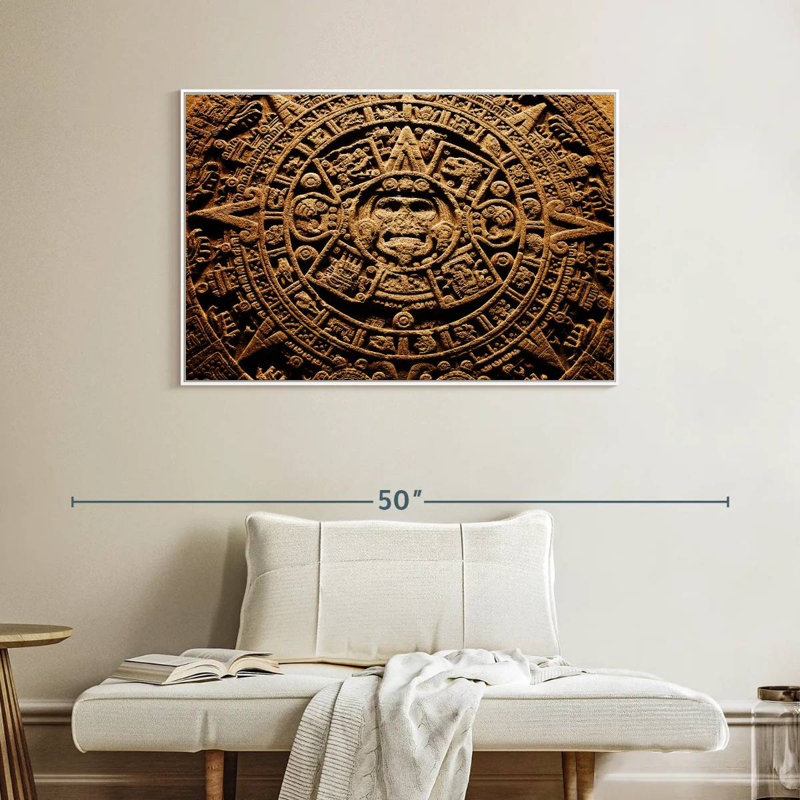 Ancien calendrier aztèque, Cadre flottant blanc, 40 po x 27 po