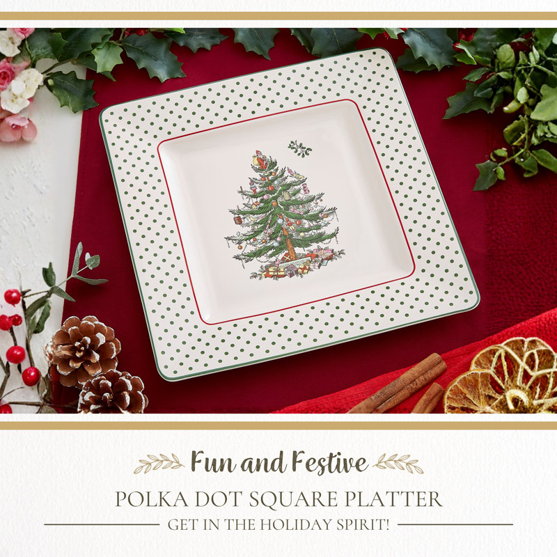 Christmas Tree POLKA DOT SQUARE PLATTER 10"