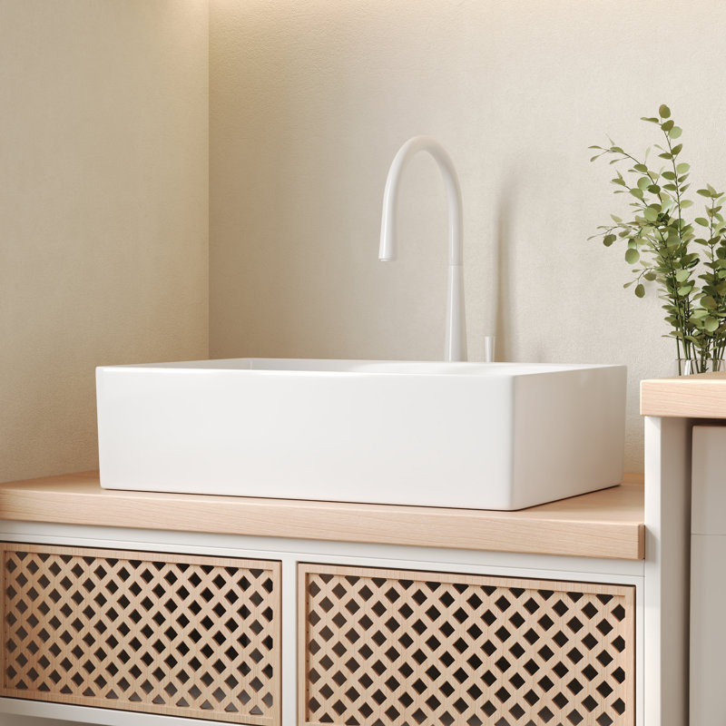 Lavabo vasque de salle de bain carré en céramique blanche 24 po x 15 po Perch