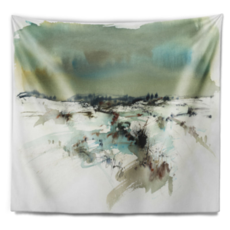 Tapisserie aquarelle paysage enneigé, H 50 po x l 60 po
