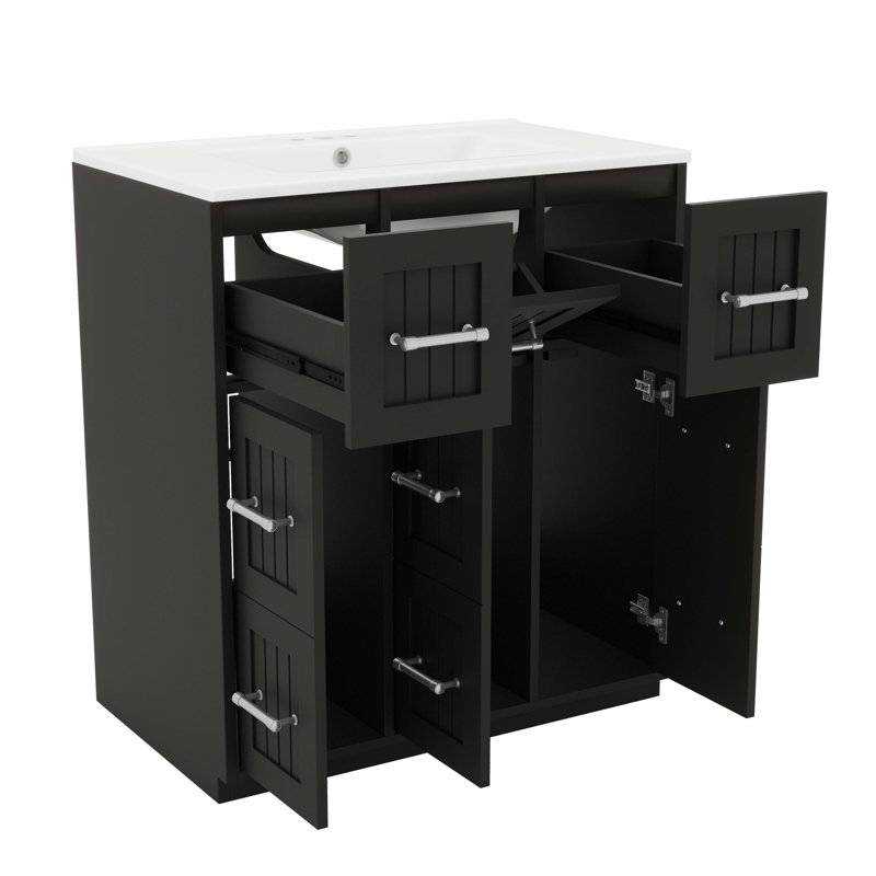 Meuble-lavabo de 30 po, lavabo sous comptoir, surface peinte et portes à fermeture en douceur avec armoire à tiroirs basculante