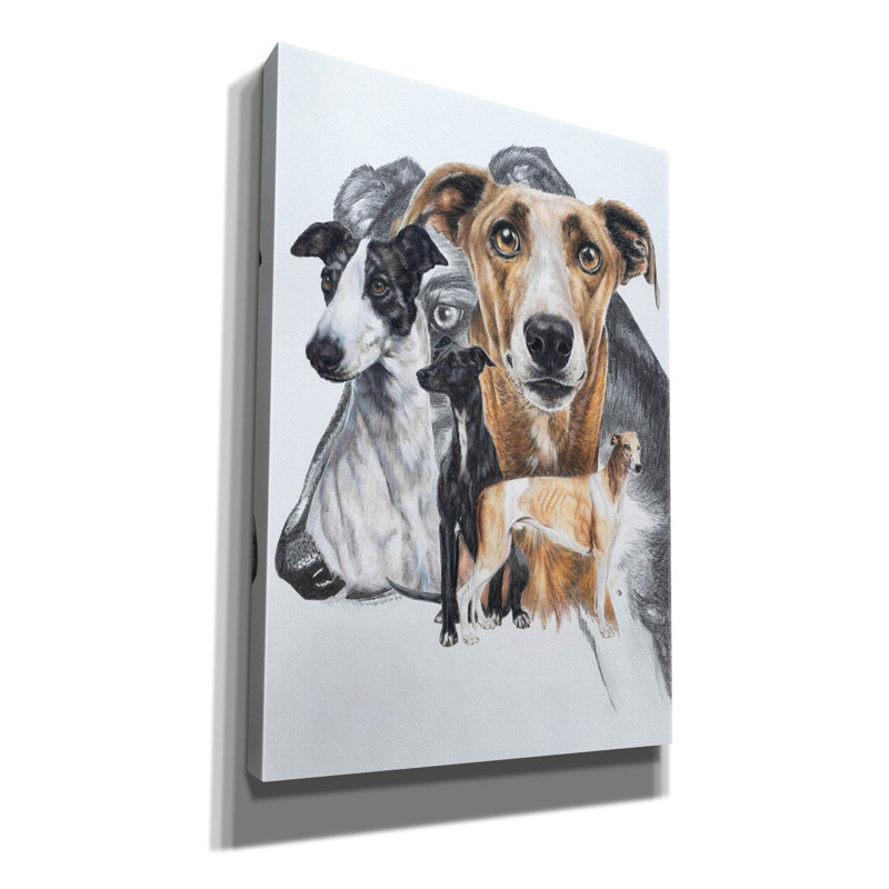 Lévrier sur toile par Barbara Keith, H 26 po x l 18 po x P 0,75 po