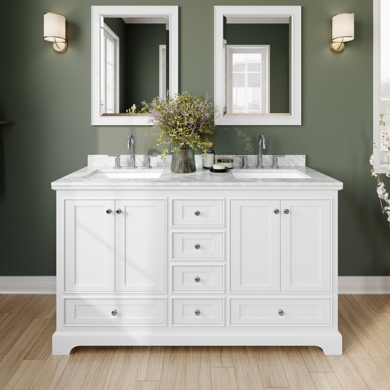 Ensemble de meuble-lavabo double 60 po Deborah, Blanc, Chrome poli