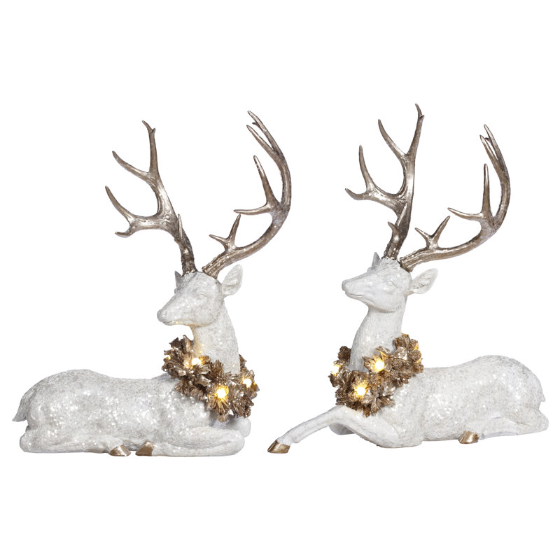 Ensemble de rennes avec couronne de Noël 2 pièces, White