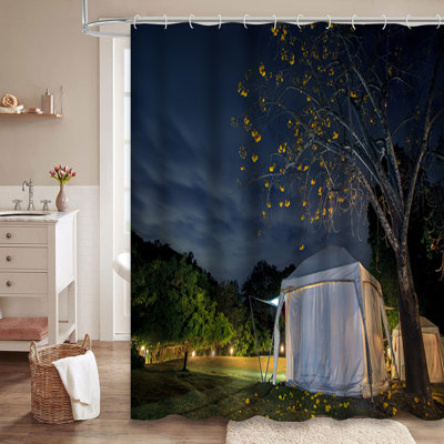 African Safari Camping Tent Blue Night Sky Shower Curtain with 12 Hooks