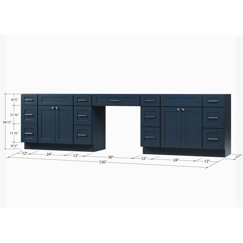 Ensemble de meuble-lavabo double 126 po avec bureau Disar, Bleu