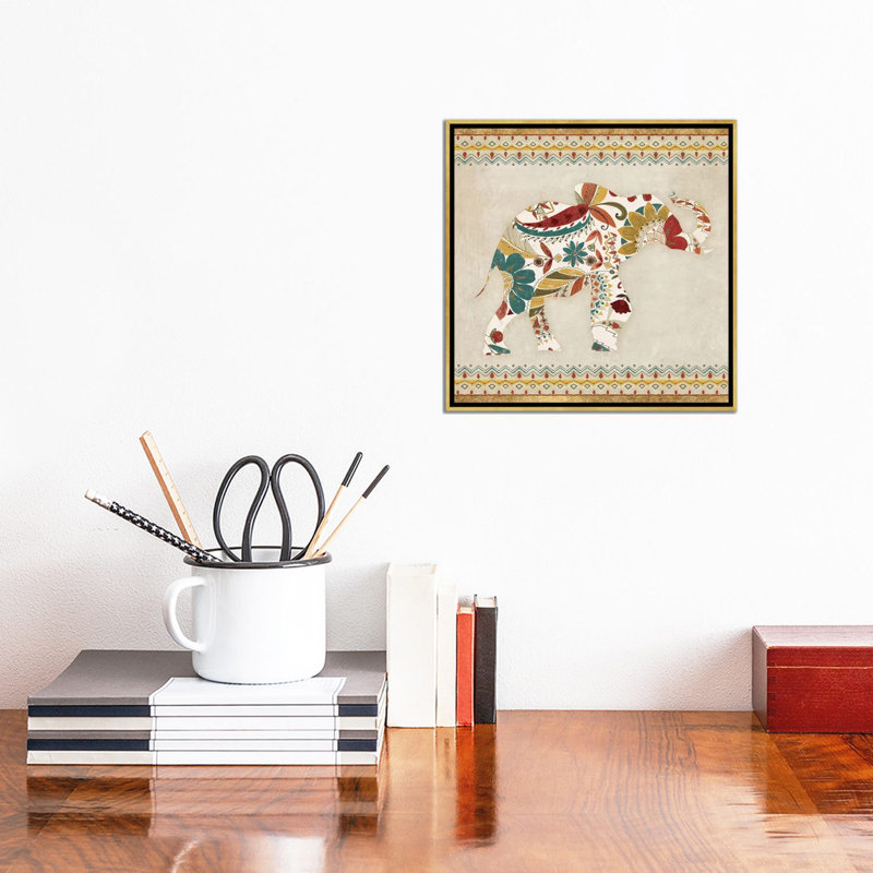Boho Elephant I, impression sur toile tendue, H 12 po x l 12 po x P 1,5 po, Toile avec cadre doré