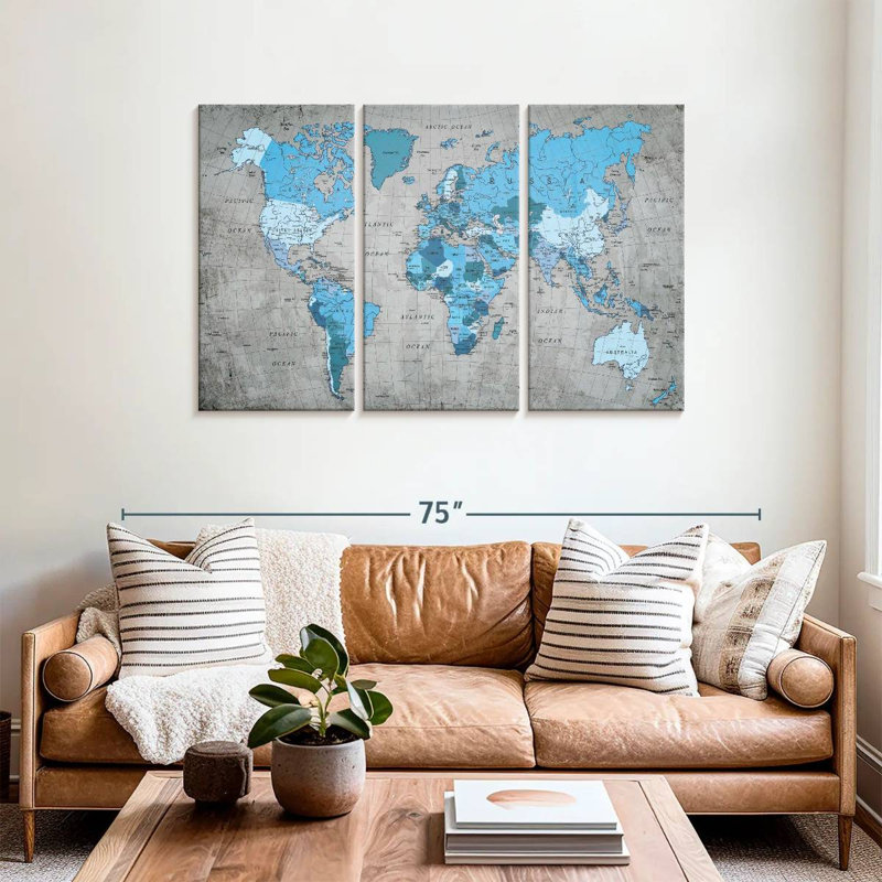 Keiri Geographic World Map II, 36" H x 57" W
