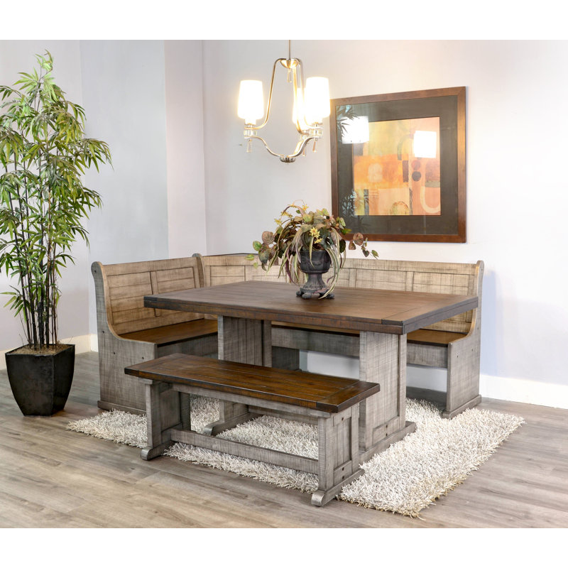 Villepinte 4 - Piece Solid Wood Breakfast Nook Dining Set, Alpine Gray/Tobacco
