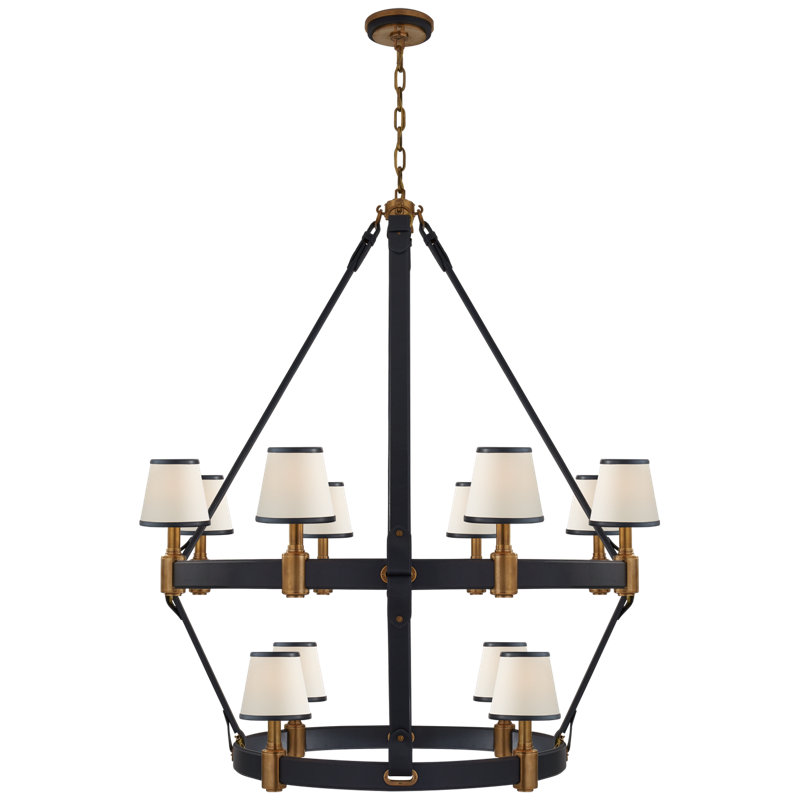 Ralph Lauren Riley 12 Light Large Chandelier, Natural Brass/Navy