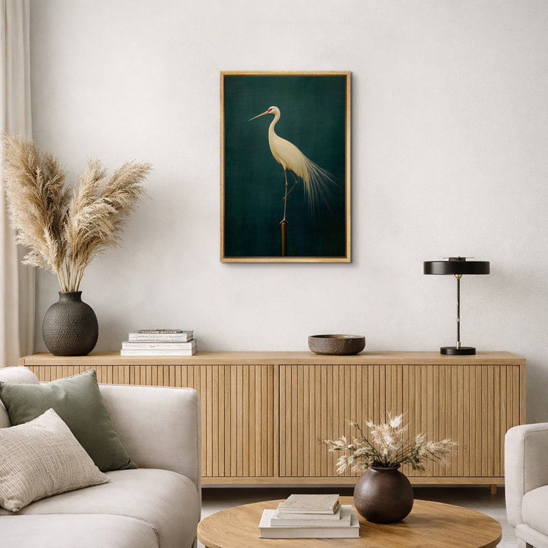 Oiseau aigrette vert rétro, photos de salle de bain rustique moderne, impression sur toile encadrée, Naturel