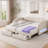 Adjustable Linen Upholstered Daybed With Twin XL Expansion, Storage Drawers & LED Features-1965659298