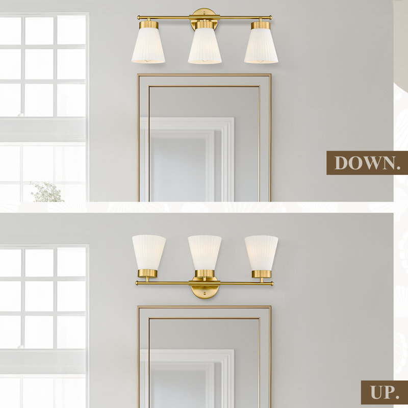 Luminaire de salle de bain rétro à intensité variable, verre rayé transparent, H 9,80 po x l 24,10 po x P 6,90 po, 3