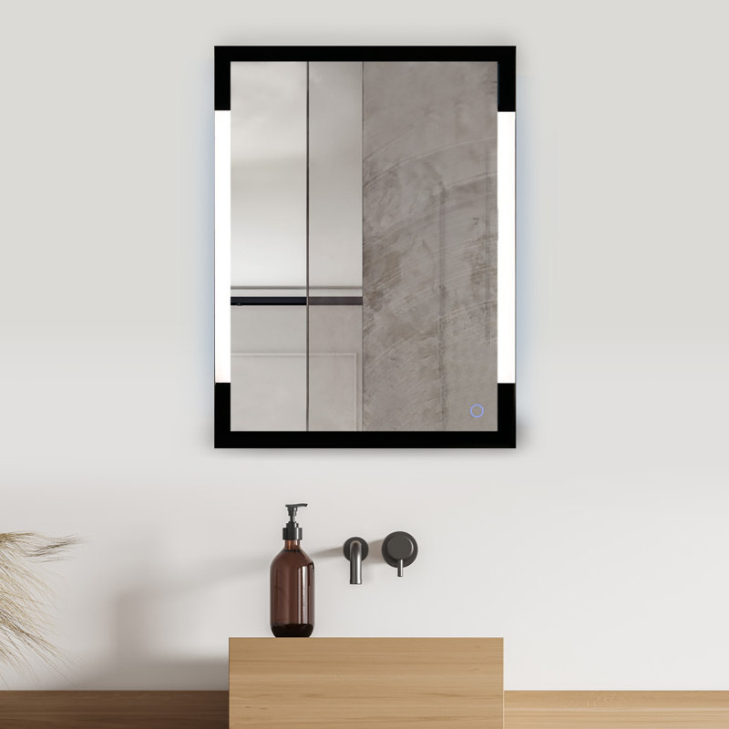 Atal Lighted Wall Mirror with Defogger, Adjustable Light Temperature, Dimmer, and Smart Memory, Black, 30" x 34"