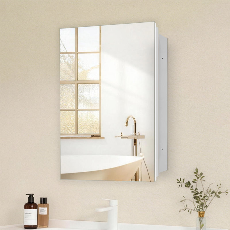  Armoire à pharmacie de salle de bain sans cadre 16 x 26 pouces avec 3 tablettes en verre, installation encastrée ou en surface, aucun assemblage requis (blanc)