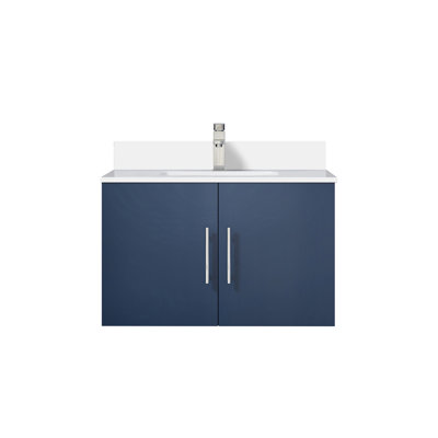 Navy Blue Bath Vanity 30 In. W X 22 In. D, Cultured Marble Top, And Faucet Set