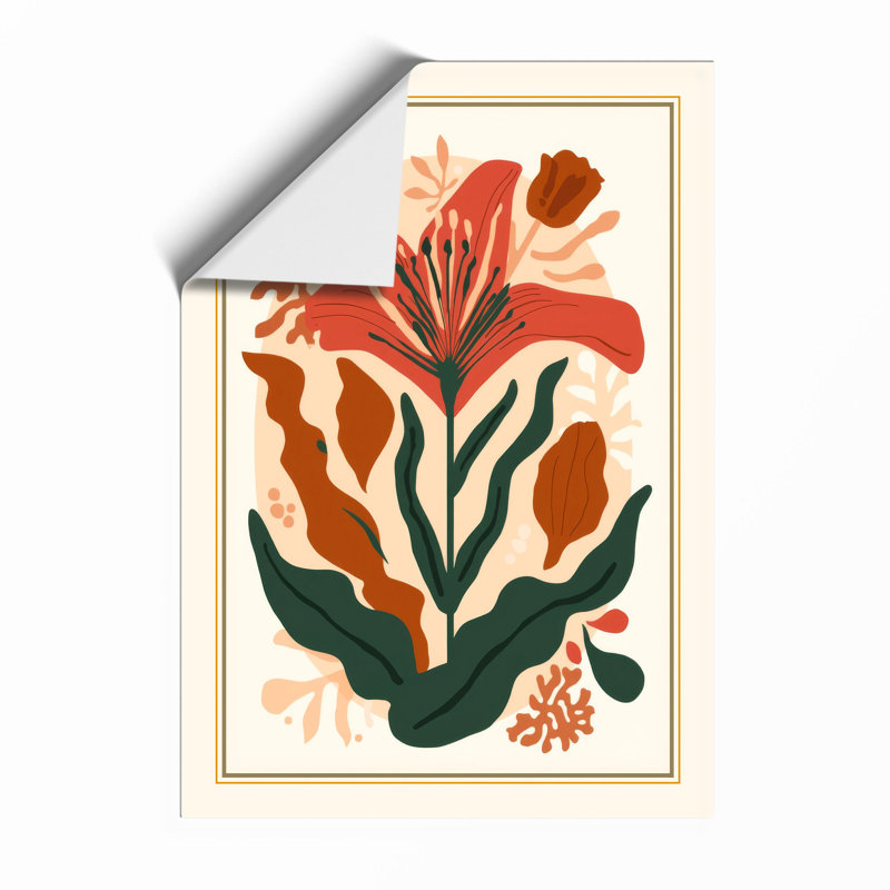 Modernist Red Lily Botanical - Framed Print, Unframed, A1 - 84.1 x 59.4 cm