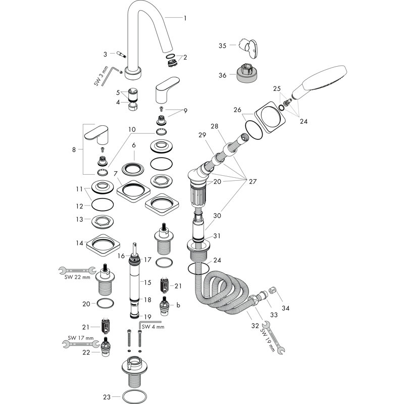 Citterio M Tub Filler with Diverter, Chrome