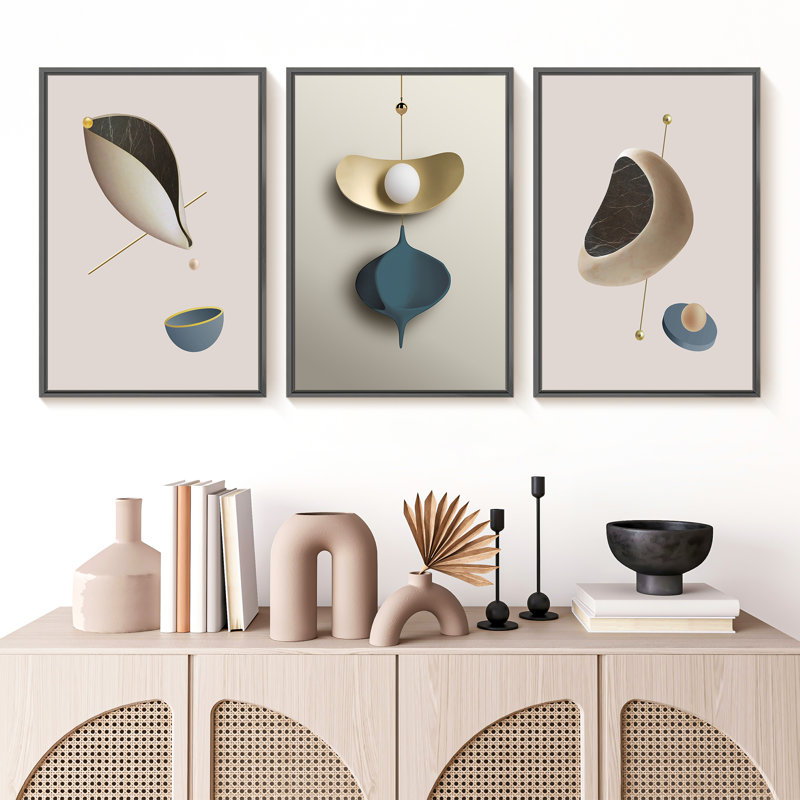 Abstrait moderne - ensemble de 3 reproductions de photos sur toile, H 24 po x l 48 po x P 1,5 po, Noir